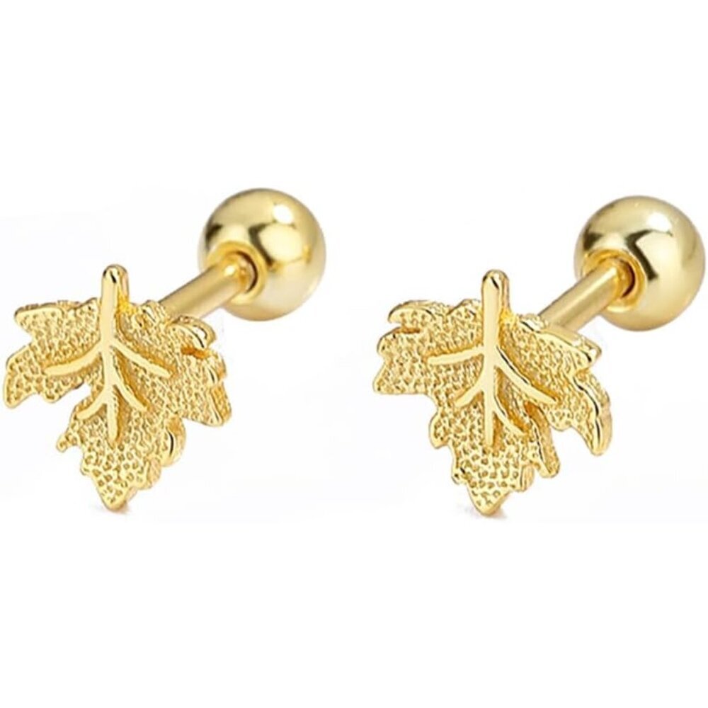 20g Cute Maple Leaf Stud Earrings 925 Sterling Silver Screw Black for Women Leav